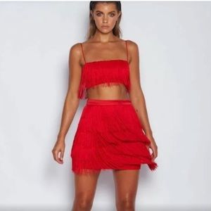 Meshki Red Fringe Tassel Flapper Skirt Size Small